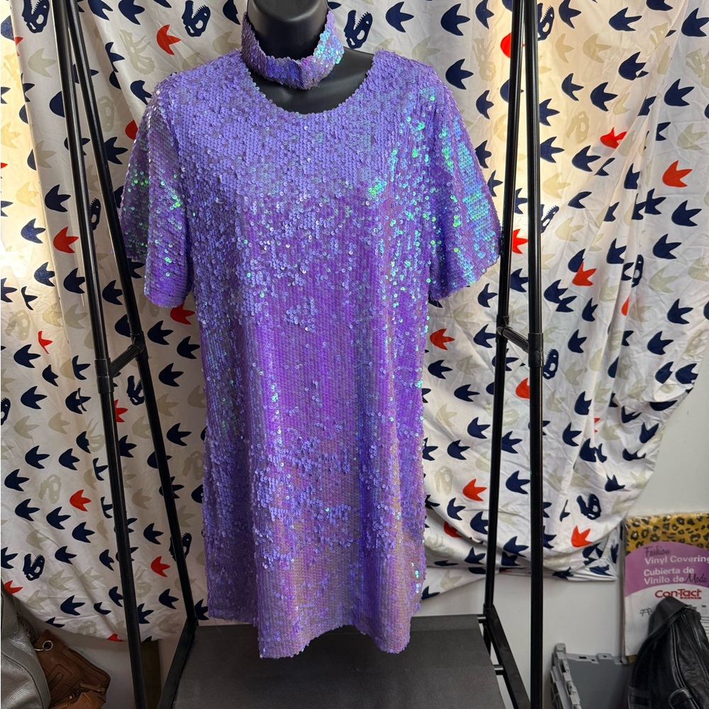 Purple Sequin Dress with Choker
